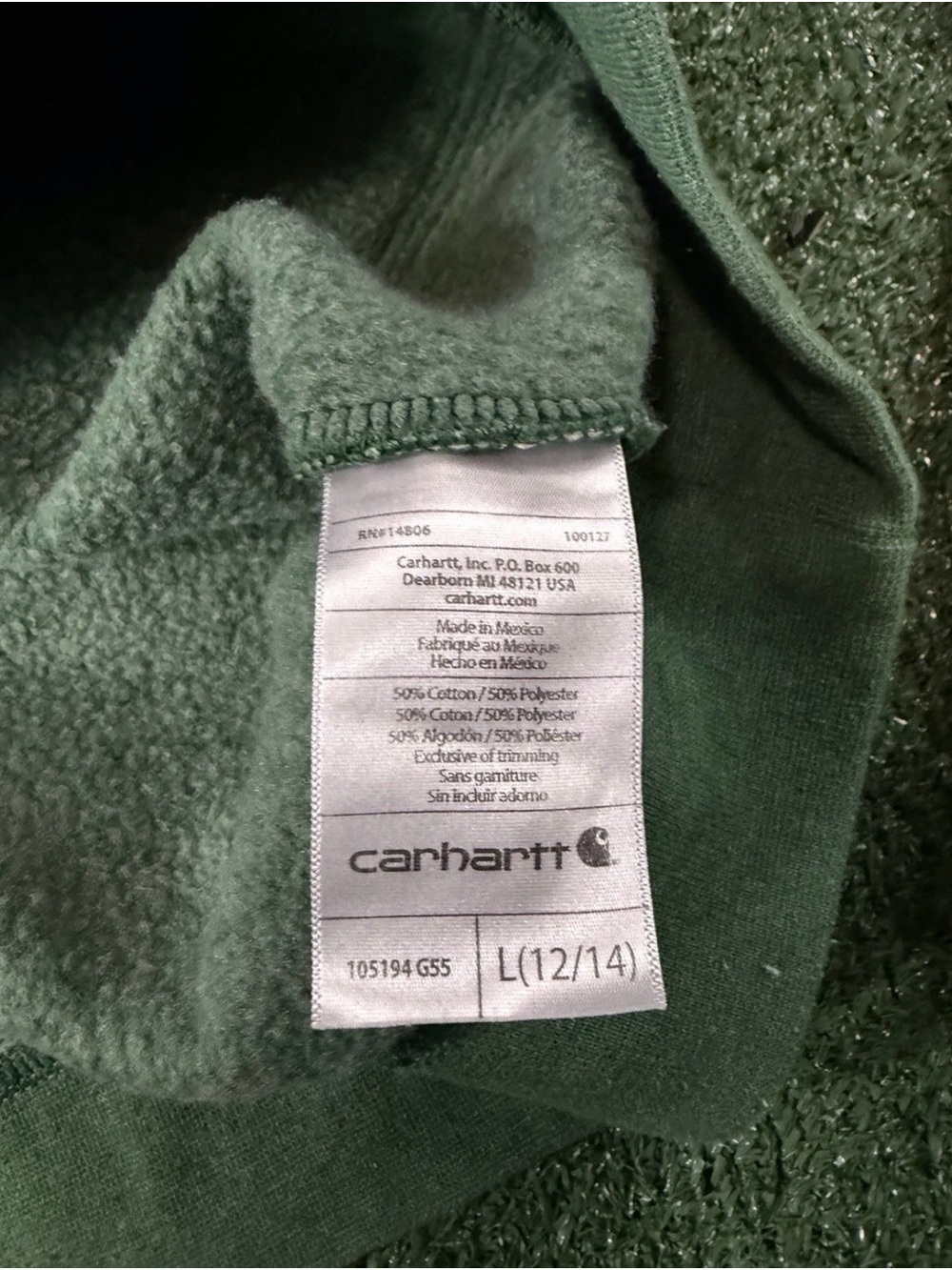 Carhartt Hoodie Youth L Green Relaxed Fit Logo Pullover Sweatshirt 105194 G55 - Picture 6 of 7
